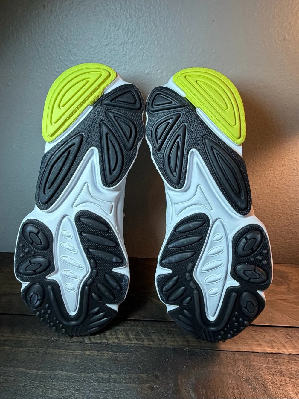 Men’s Adidas White, Blue & Neon Yellow Athletic Sneakers
